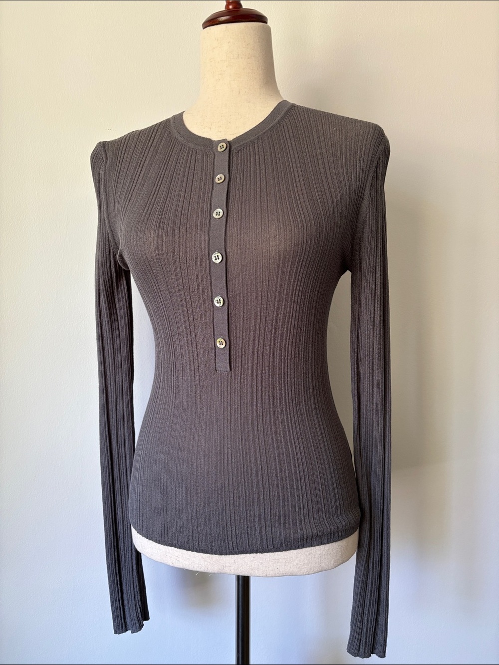 & Other Stories Ribbed Henley Long-Sleeve Top